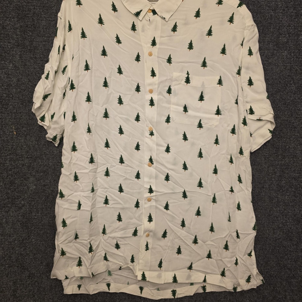Kenny Flowers Shirt Mens 2XL White Christmas Tree Print Short‎ Sleeve Button Up